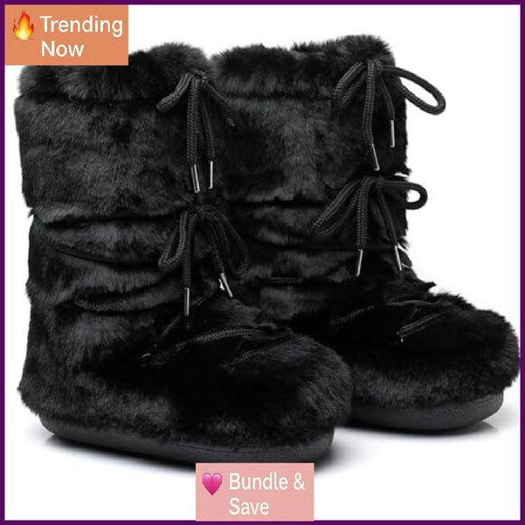 Women's Faux Fur Snow Boots, Non-Slip Winter Boots, Mid-Calf Boots - Picture 2 of 8